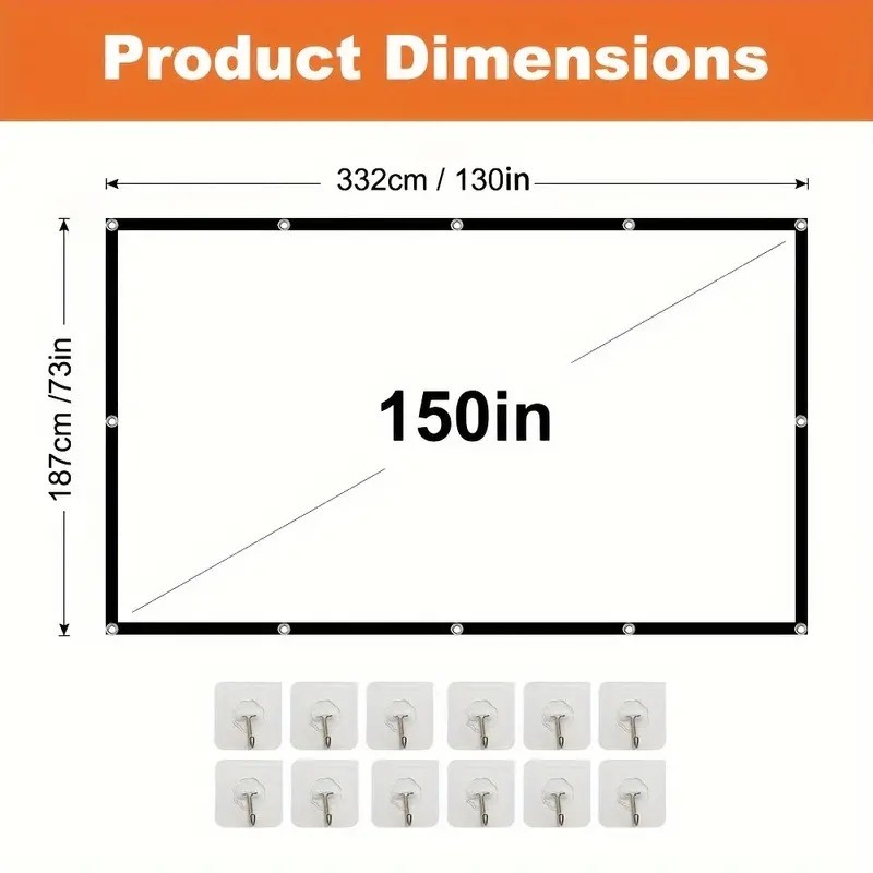 Projector Screen Manual Pull Down HD Screen 16:9 4K 150" Projection Screen