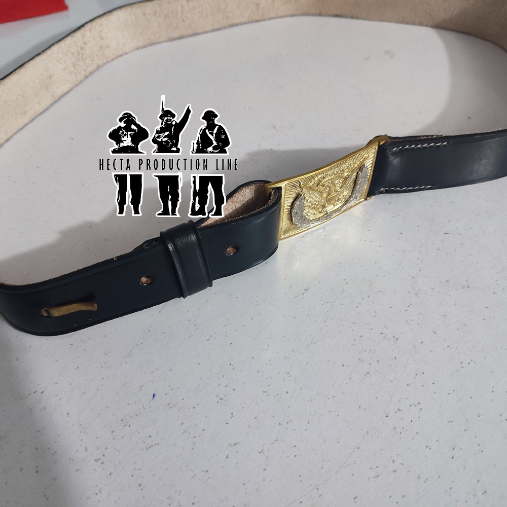 US Army Repro Leather Belt Brass Eagle Buckle – Civil War to WWII Era