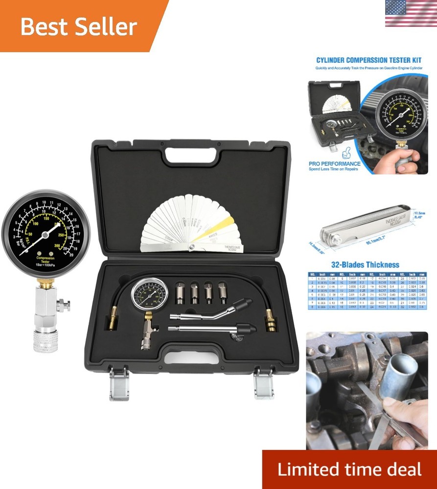 9pcs Petrol Engine Compression Tester Kit - Precision Gauge Set for Mechanics
