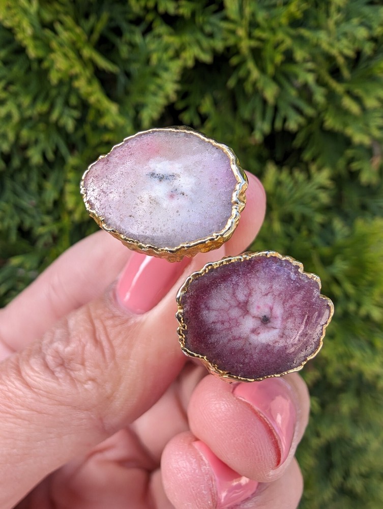 Artisan Handmade In Morocco Adjustable Boho Chic Double Geode Gold Ring Size 10