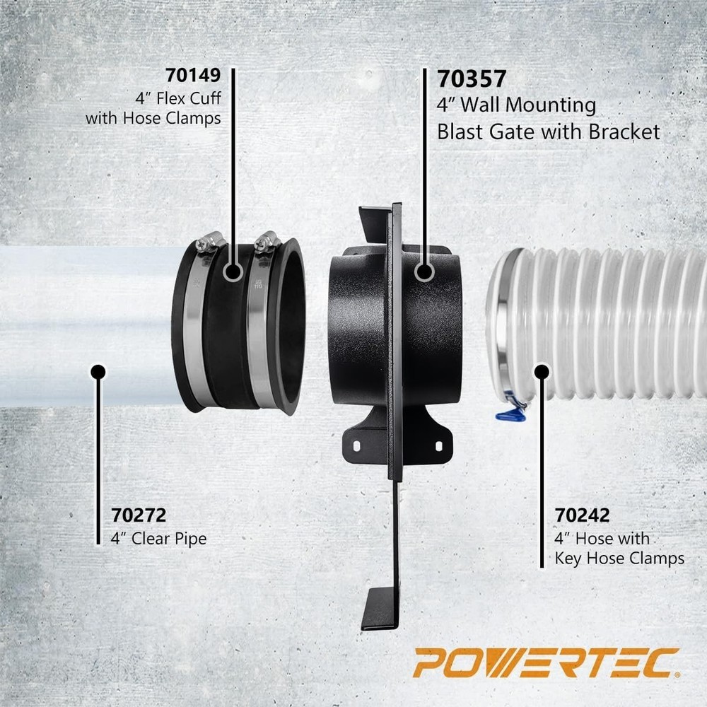 4 Inch Wall Mounting Blast Gate with Bracket for Dust Collector, Dust Collect...