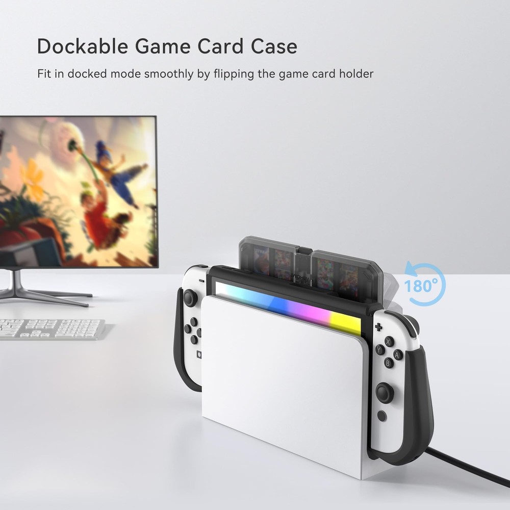 Switch OLED Case with Flip Game Storage, KIWIHOME Dockable OLED, Black