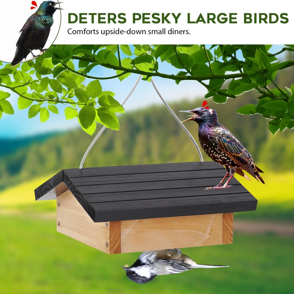 Upside-Down Suet Feeder Squirrel Proof Durable Cedar Wood Winter Bird Refill