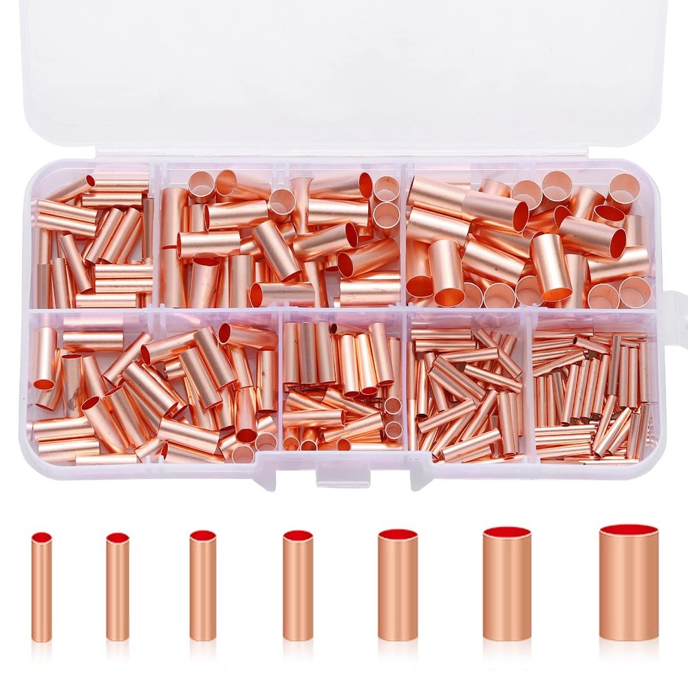 Teansic 250Pcs Wire Ferrules Kit 7 Size Copper Crimp Connector Non