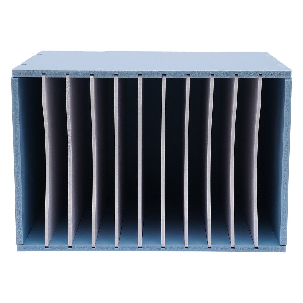11-Compartment Vertical Desktop Sorter, Blue, Durable Organizer for Letters