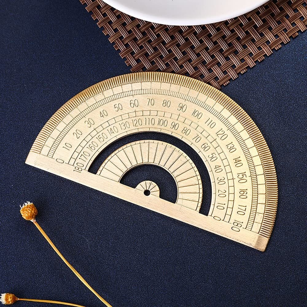Gold Brass Semicircle Protractor Copper Ruler Drawing Angle Geometry Tool
