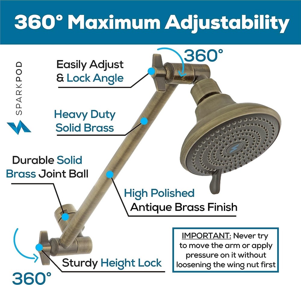 SparkPod Shower Head Extension Arm by 11" Solid Brass Shower Arm Extension