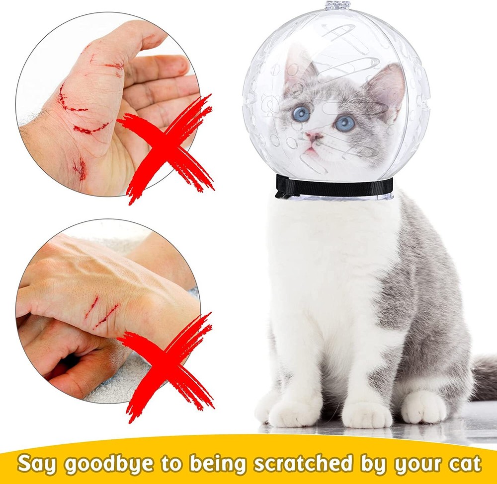 Cat Muzzle Cat Helmet Grooming Muzzle Cat Adjustable Hood Transparent Breathable