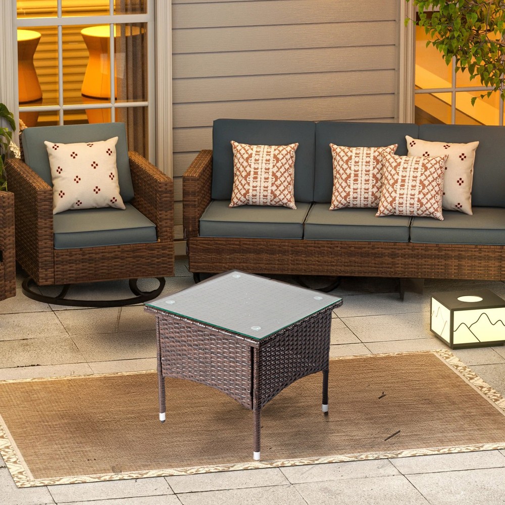 20" Patio Side Table, Outdoor Patio Wicker Square End Table