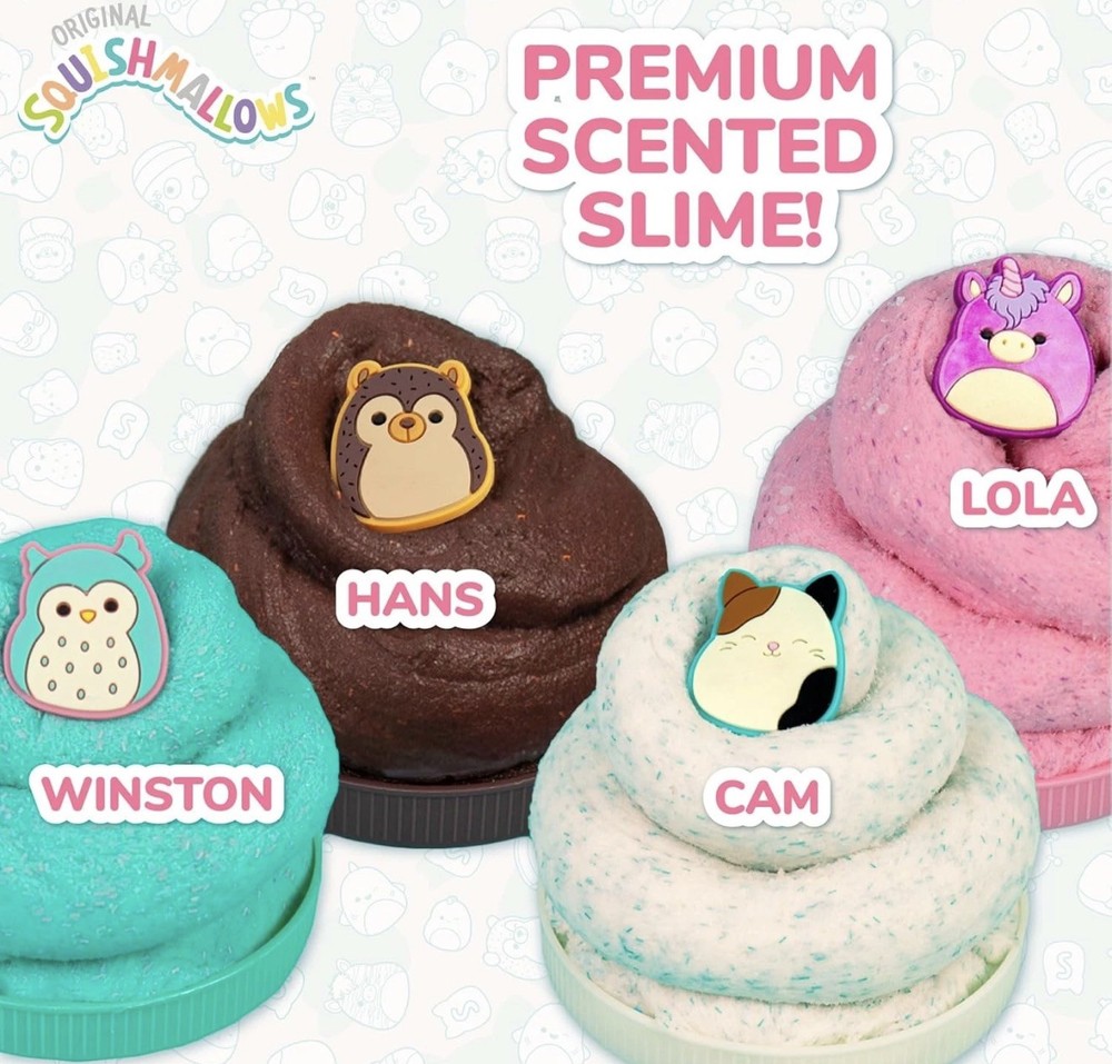 Squishmallows PREMIUM SCENTED CLOUD SLIME TINSEL GLITTER & CHARM 4 Pack Bundle