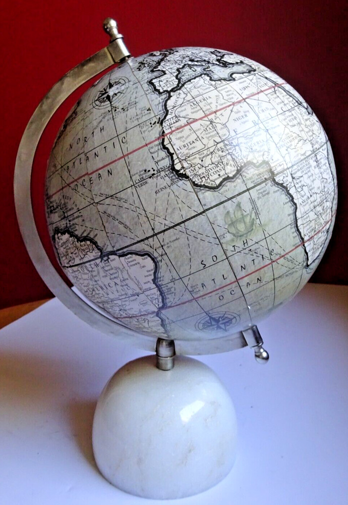Globe on Marble Stand, 12" tall