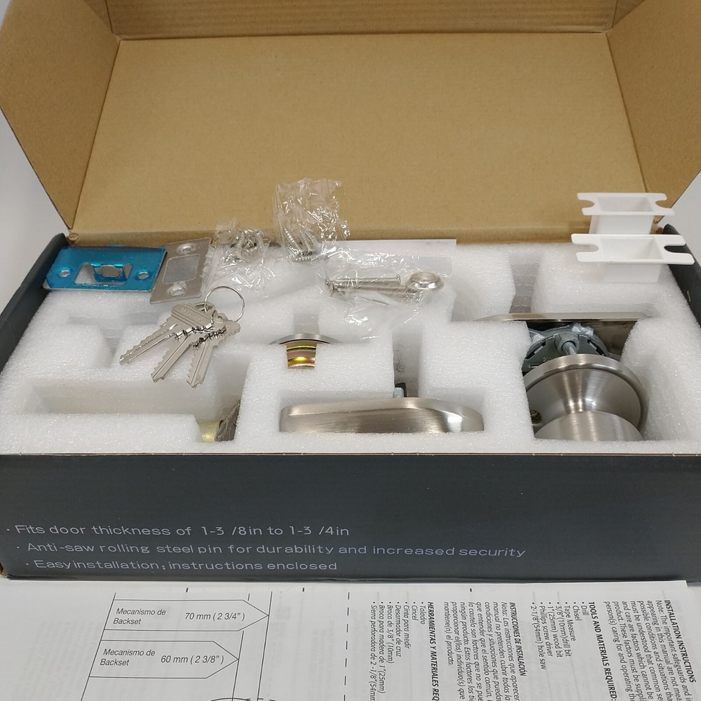 Single Cylinder Front Door Handle Sets with Cove Knobs, Satin Nickel, 3 keys