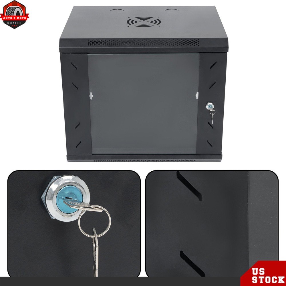 9U Network Server Cabinet Rack Wall Mount 15.5'' Deep Door Lock High Security