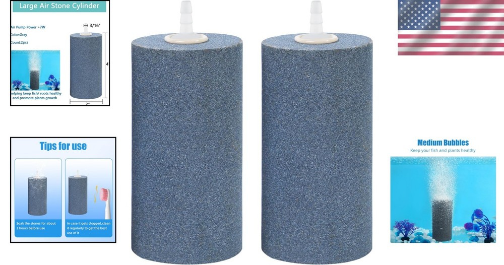 Efficient 4x2 Inch Large Air Stones - 2 Pack Bubble Diffusers for Optimal Growth
