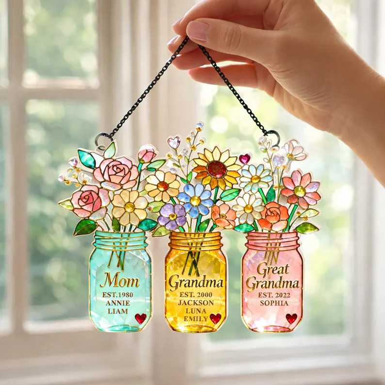Personalized Generations Floral Jar Acrylic Suncatcher Gift