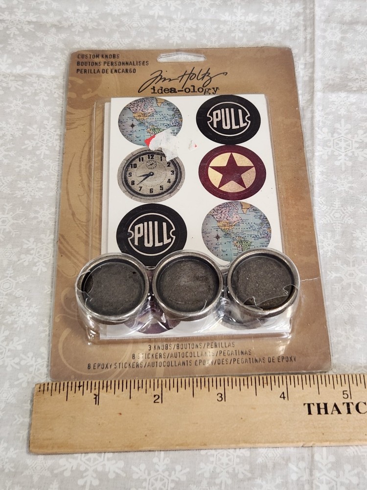 Tim Holtz Idea-ology Custom Knobs metal pull hardware art stickers epoxy 