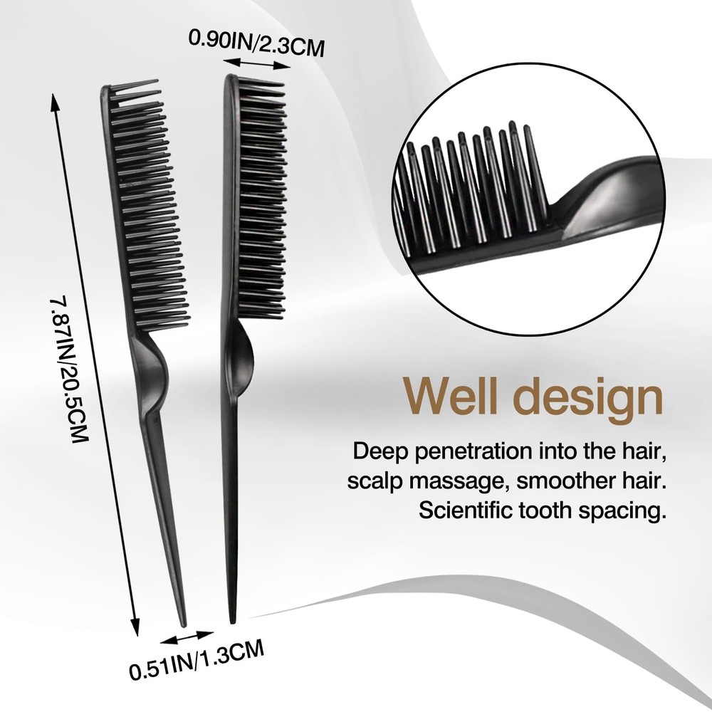 3-Row Rat Tail Styling Comb Set (4PCS) – Flexible for Medium, Black
