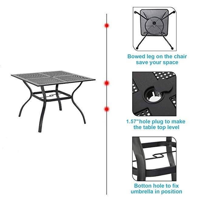 37" Outdoor Dining Table Metal Steel Mesh Patio Table with 1.57" Umbrella Hole