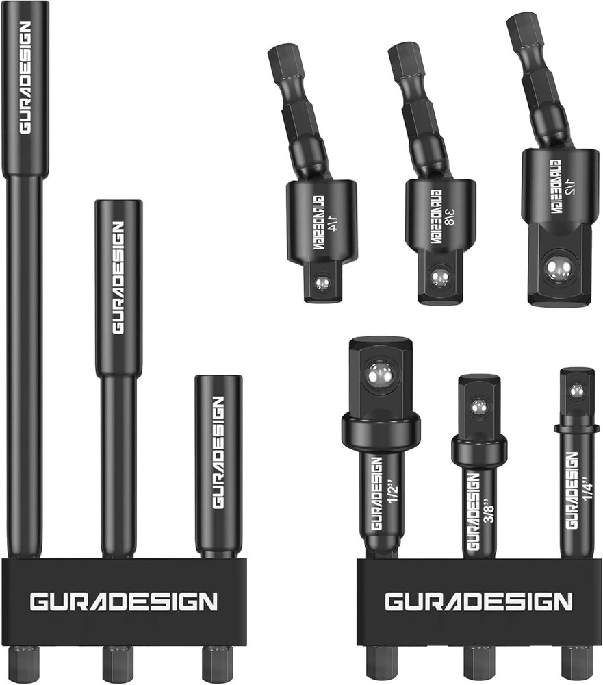 9-Piece Impact Drill Socket Adapter Set and Universal Joints Black