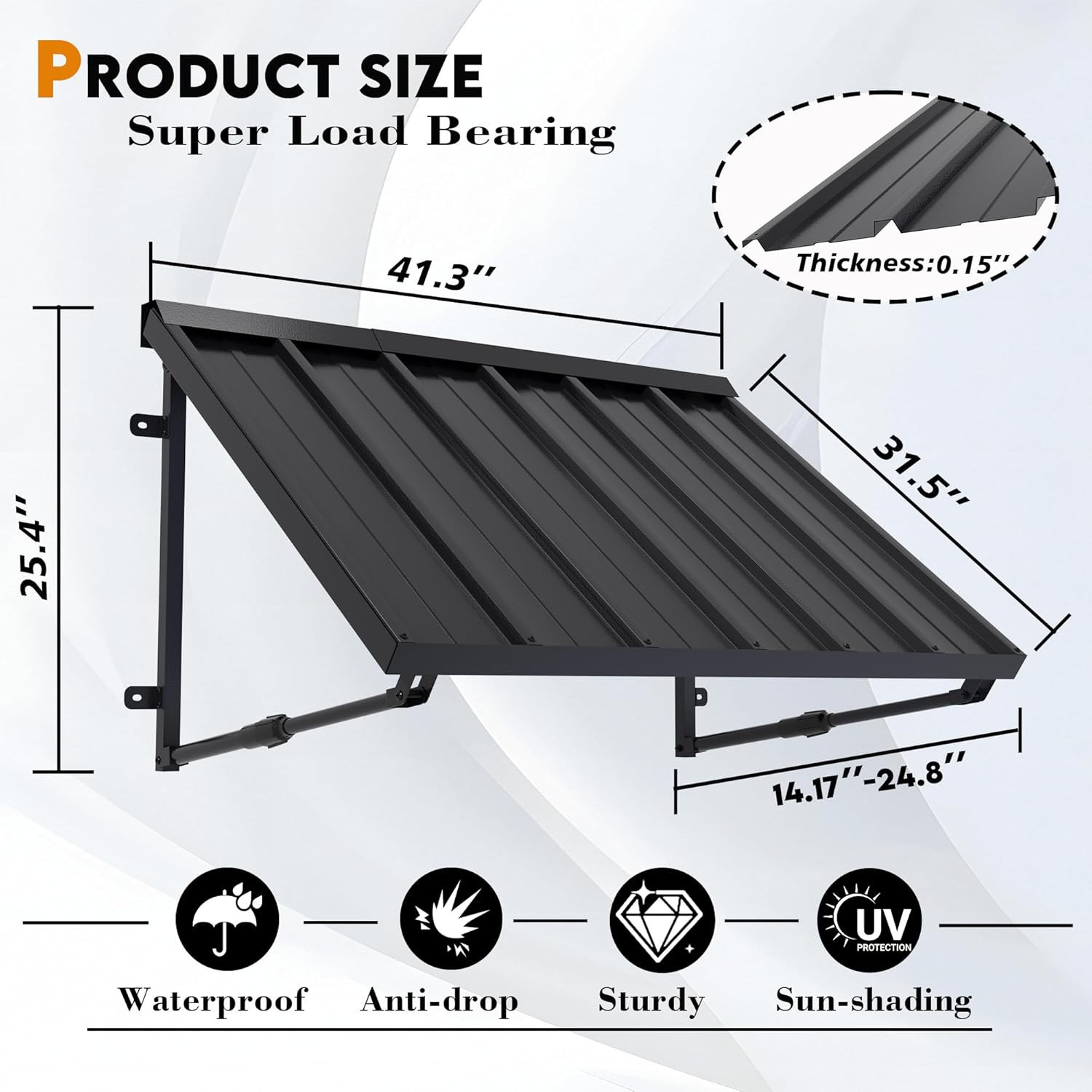 Metal Awning for Door Entrance, 41X24 Inches Adjustable Angle Window Awnings for