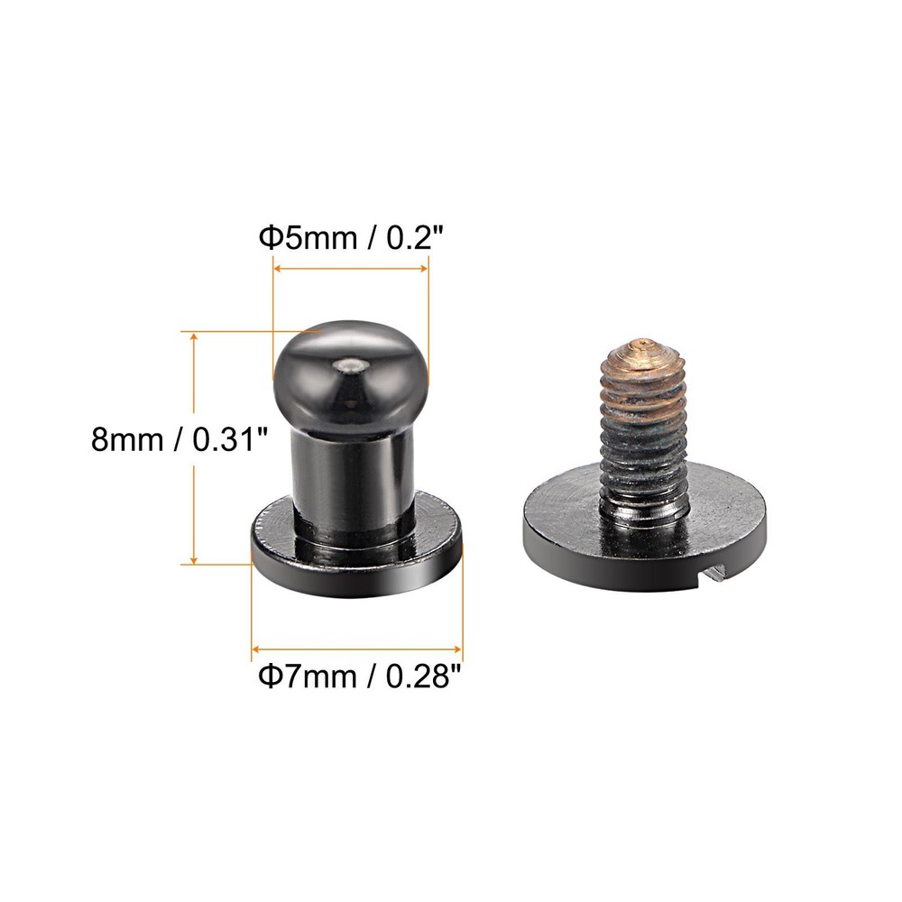 10 Set 5mm Solid Brass Round Head Lock Screw Rivets Pin Fixing, Black
