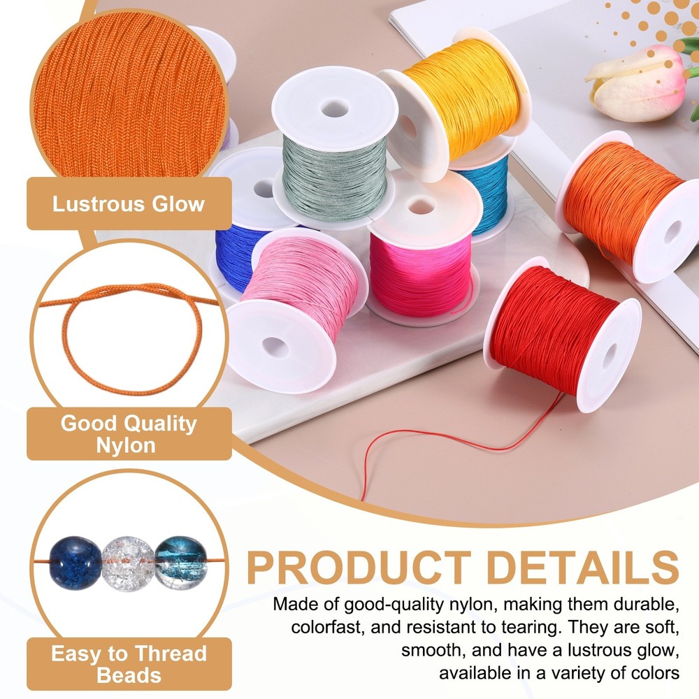 2 pcs 0.6mm String for Bracelets, 44 Yards Beading Thread(Bright Orange)