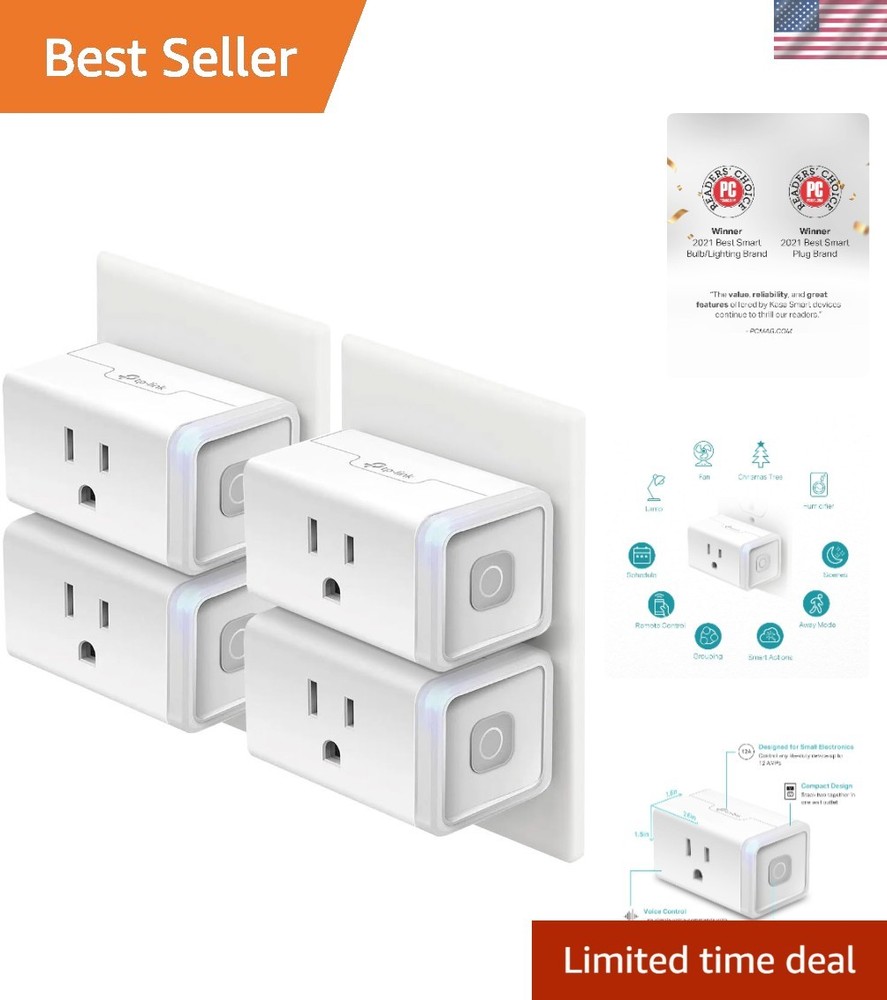 Compact Smart Wi-Fi Plugs 4-Pack - Voice Control with Alexa & Google Assistant