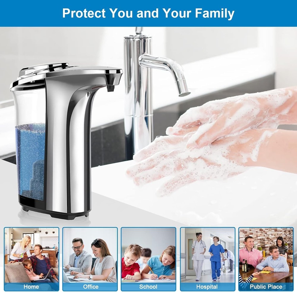 Sleek Silver Automatic Touchless Dish Soap Dispenser, 5 Levels, 500ml