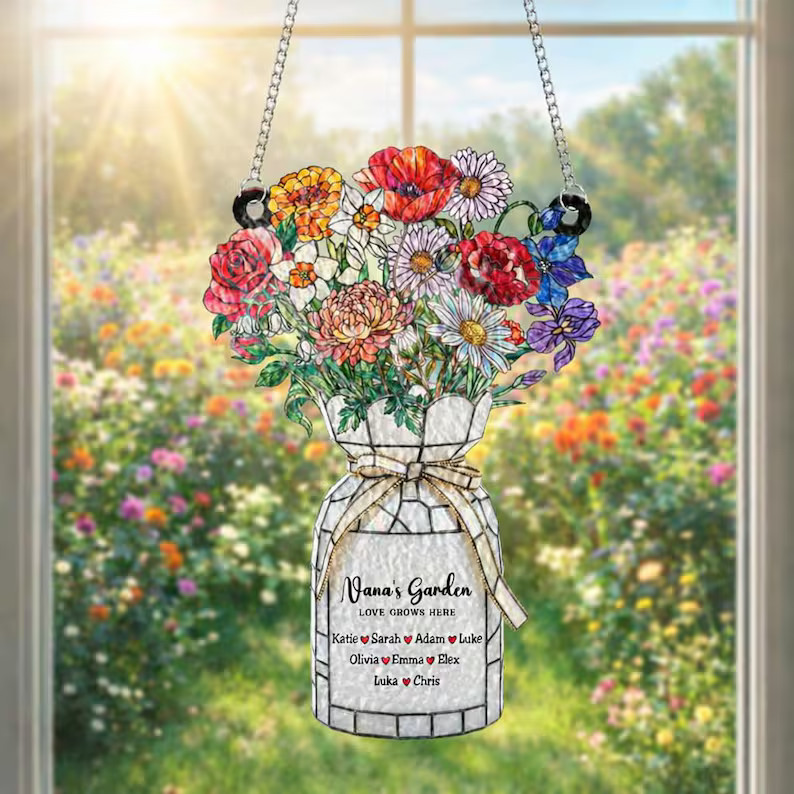 Personalized Birth Flower Wavy Acrylic Suncatcher Gift