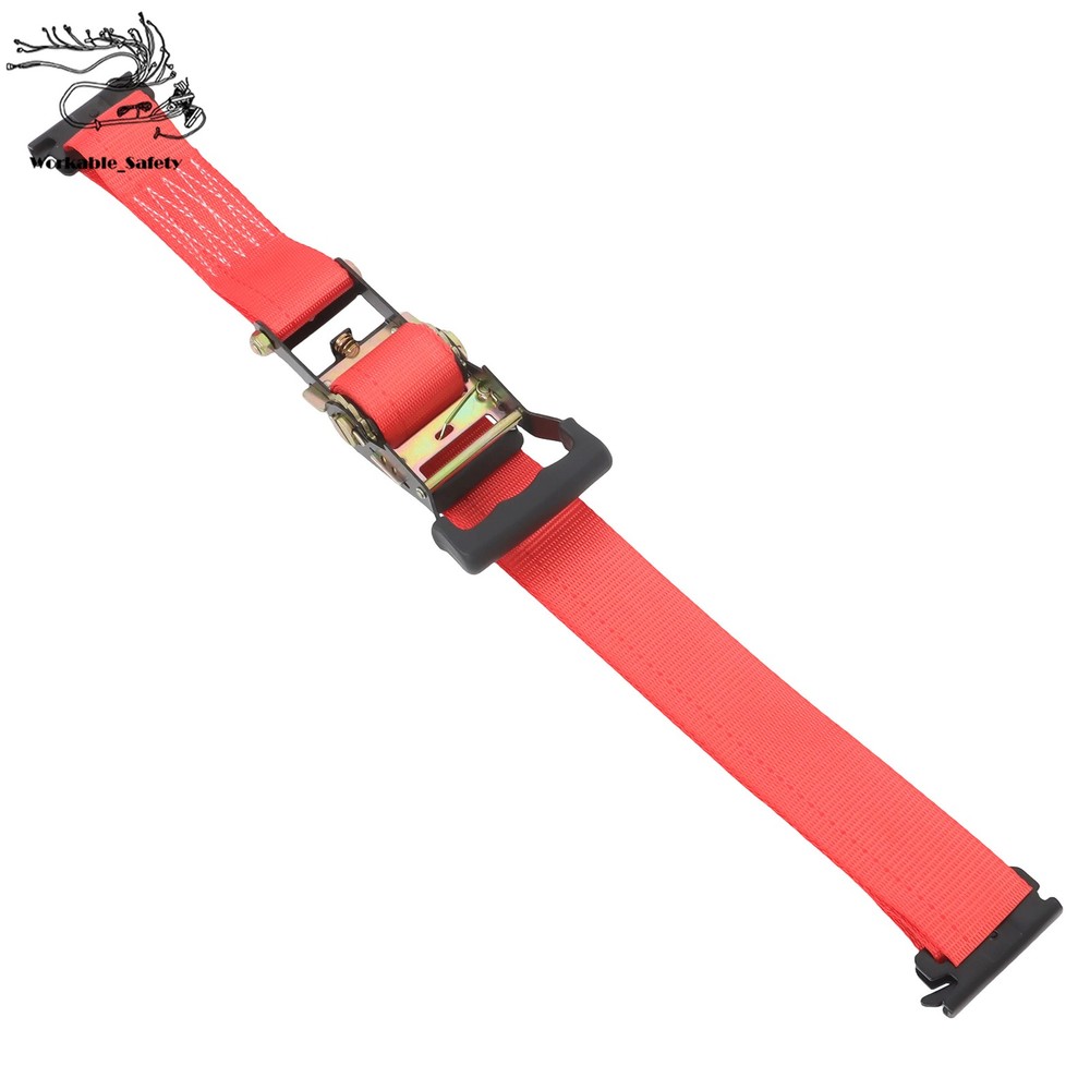Black Wheel Chock And 6ft Red Ratchet Strap Kit Fit For E Track System Polyester