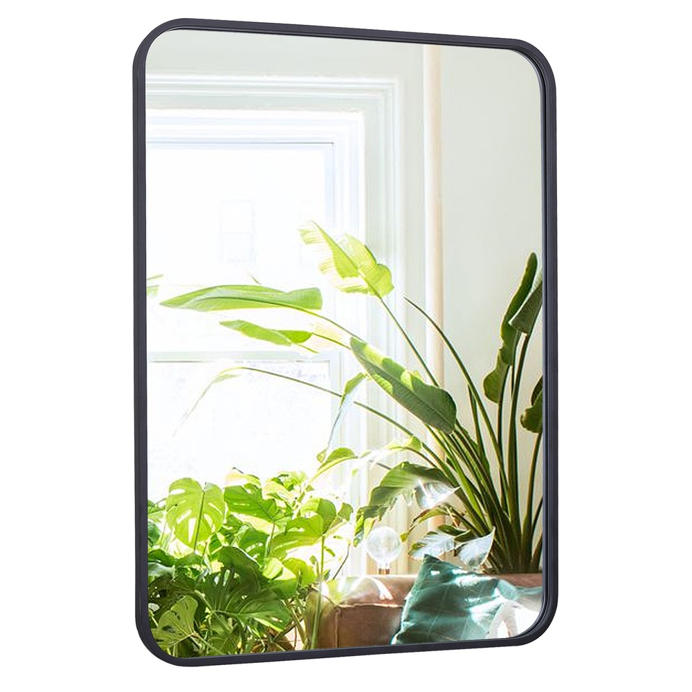 22 x 30" Wall Mount Rectangular Mirror Bathroom Metal Frame, Black