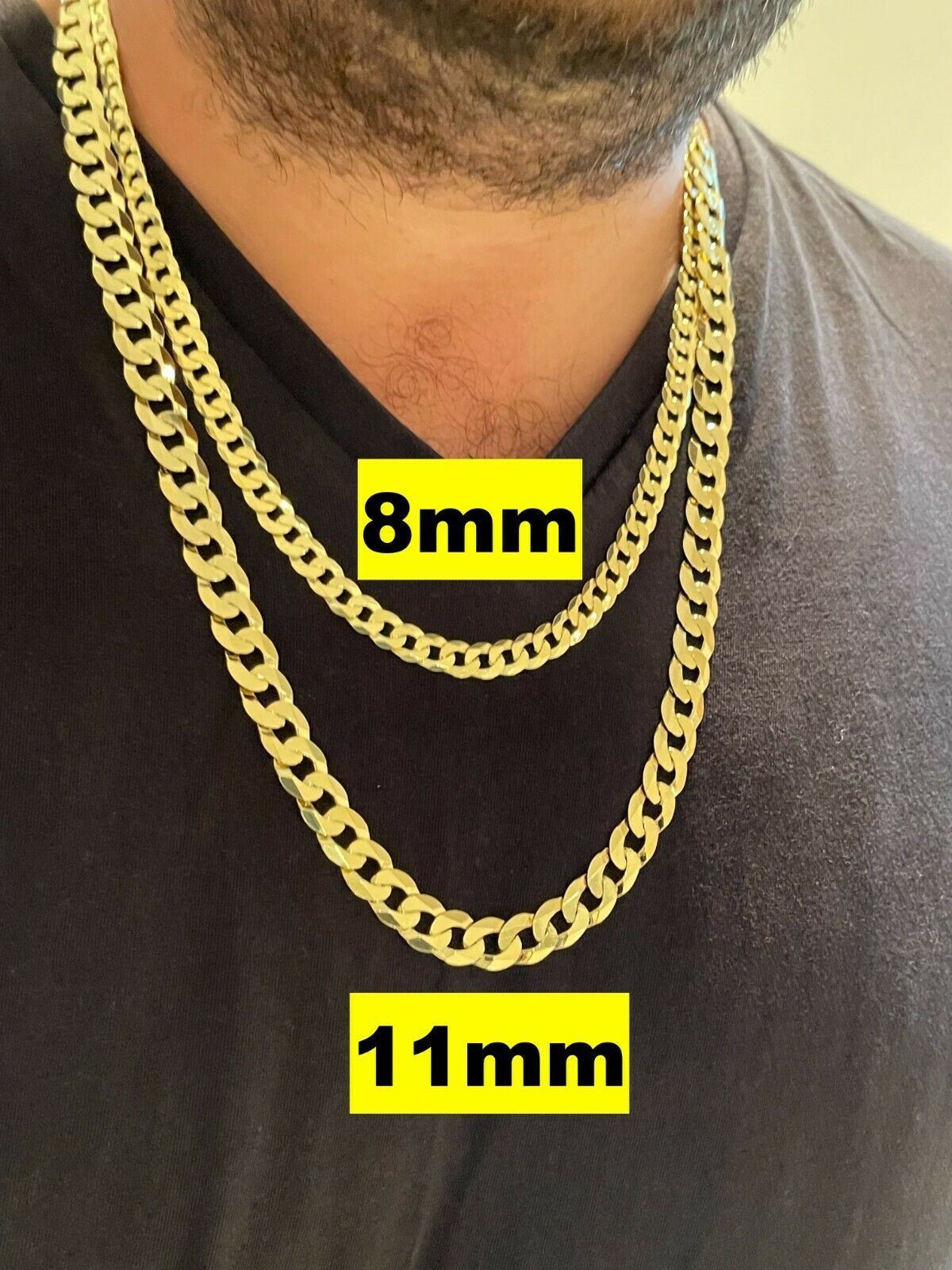 REAL Solid 925 Silver 14k Gold Plated Flat Cuban Link Chain Necklace 3mm - 11mm