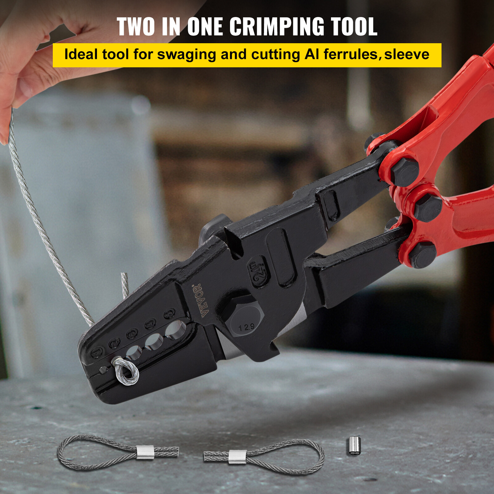 24'' Hand Swager Swaging Crimping Tool for Wire Rope Cable Swage 1/16''- 3/16''