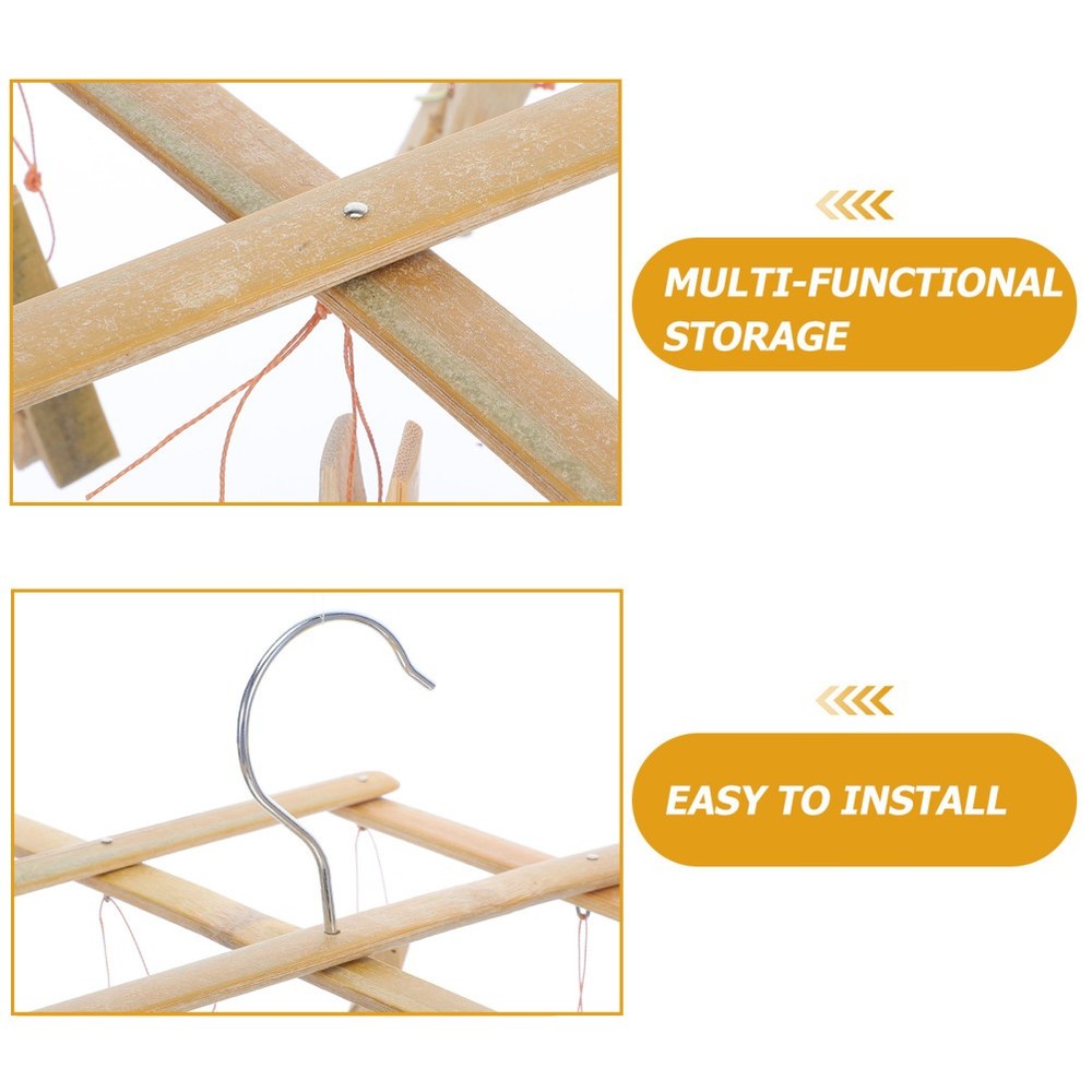 Bamboo Laundry Drying Rack With Windproof Clothespin Hooks
