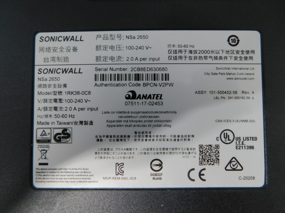 SonicWALL NSA 2650 Firewall Appliance