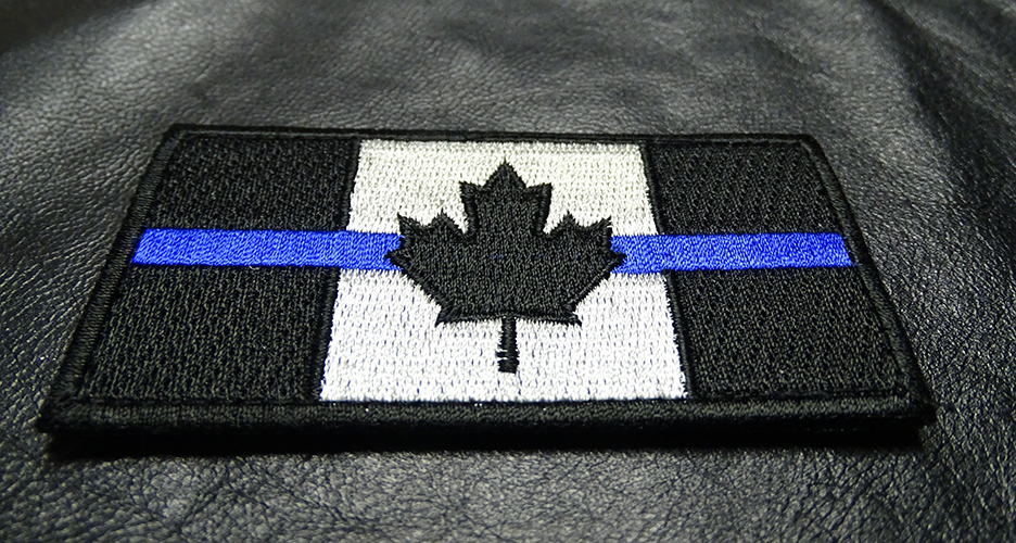 CANADA FLAG POLICE THIN BLUE LINE HOOK FASTENER PATCH