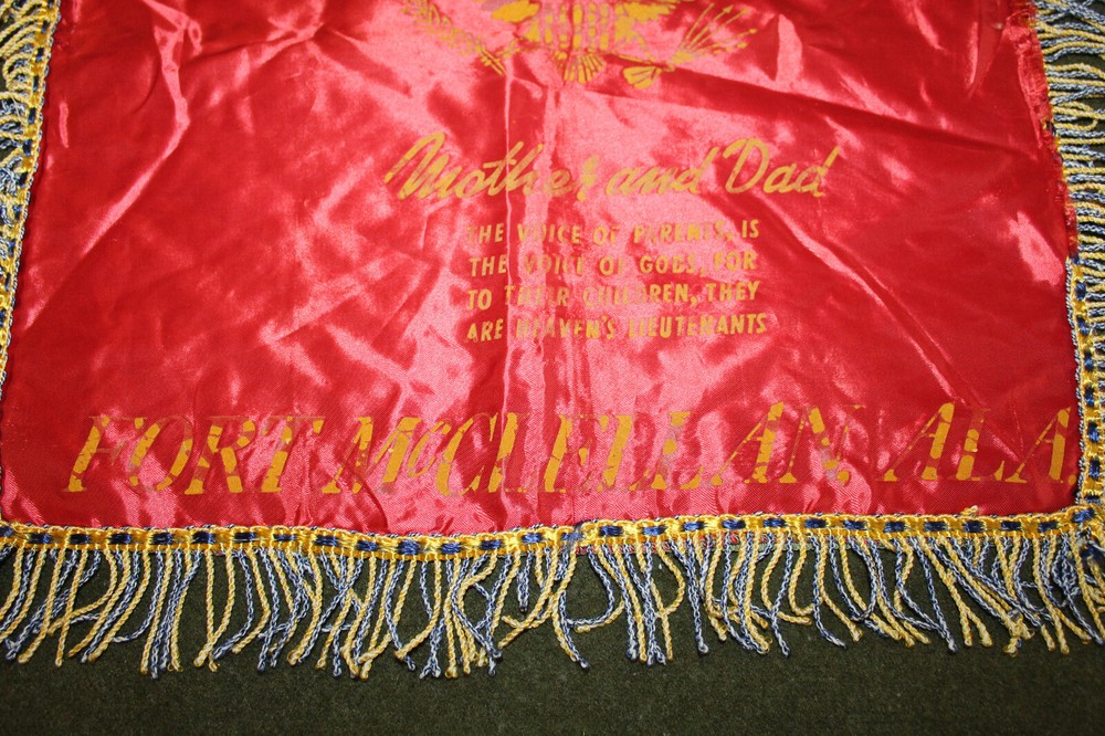 Original WW2 U.S. Army "Fort McClellan, ALA" "Mother & Dad" Pillow Cover