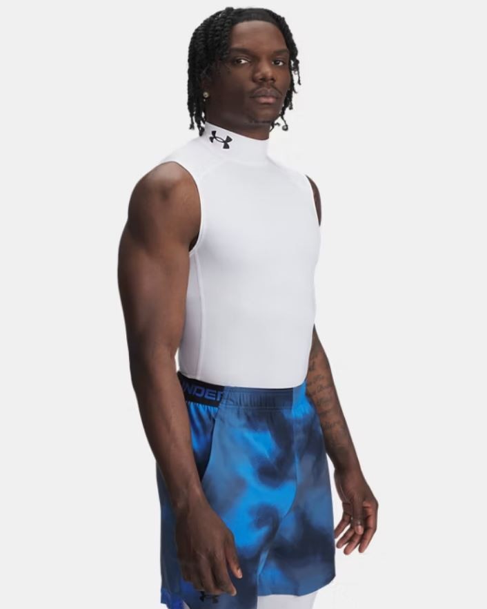 Under Armour Men's Compression Mock Sleeveless, White, Large
