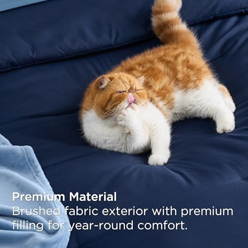 Comforter Set - 6 Pieces Solid Size Bed in a Bag, Blue Bedding Twin Navy Blue