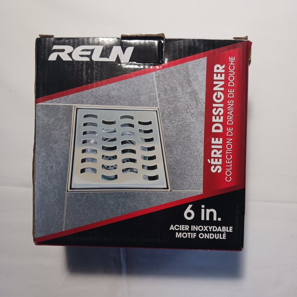 Reln Designer Series 6" square Stainless Wave Pattern Shower Drain #0184
