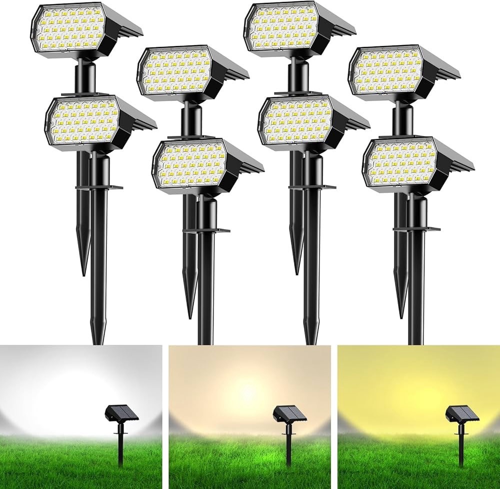 8 Pack Solar Spot Lights Outdoor, 74 LED 3 Lighting Modes 2-in-1 Solar Landscape