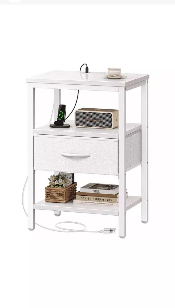 SUPERJARE Nightstand with Charging Station, Bed Side Table with Adjustable