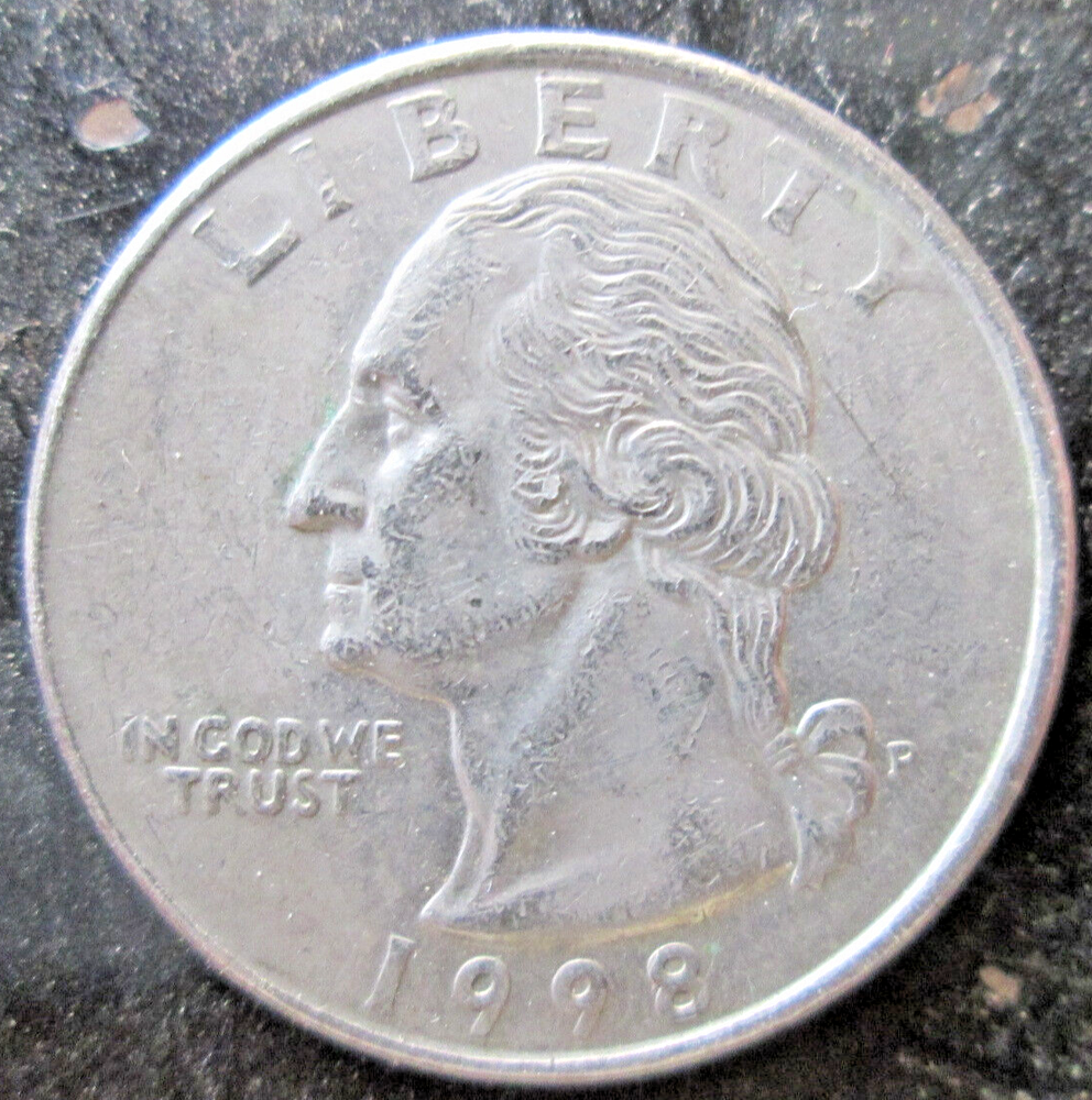 1998-P WASHINGTON, REVERSE GREASE STRIKE ERROR AT "ER", VF CONDITION, CIRCULATED