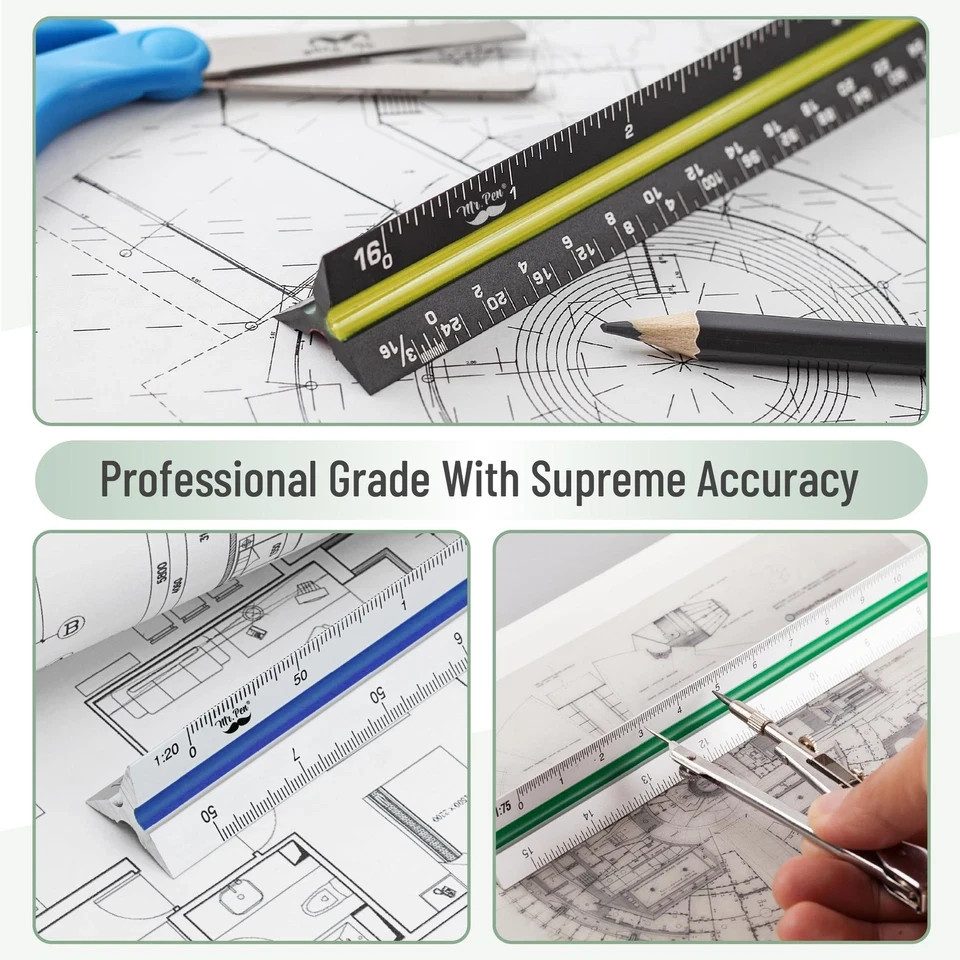Architectural & Engineering Ruler Set - 12 Inch Drafting Tool, Imperial/Metric