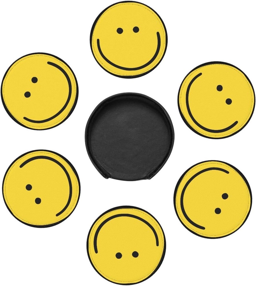 Smiley Face Coasters Set 6 for Drinks Happy One Size,