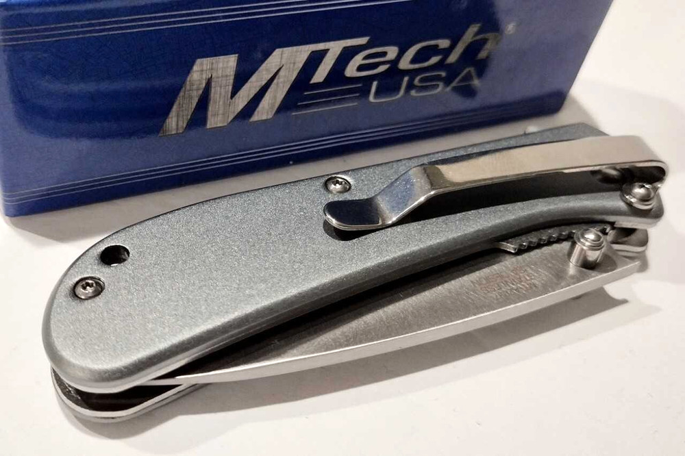 M-TECH Amplitude Gray Drop Point Spring Open Assisted Folding Pocket Knife A/O