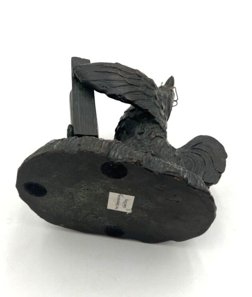 Cast Bronze Chicken Figurine Reading A Book