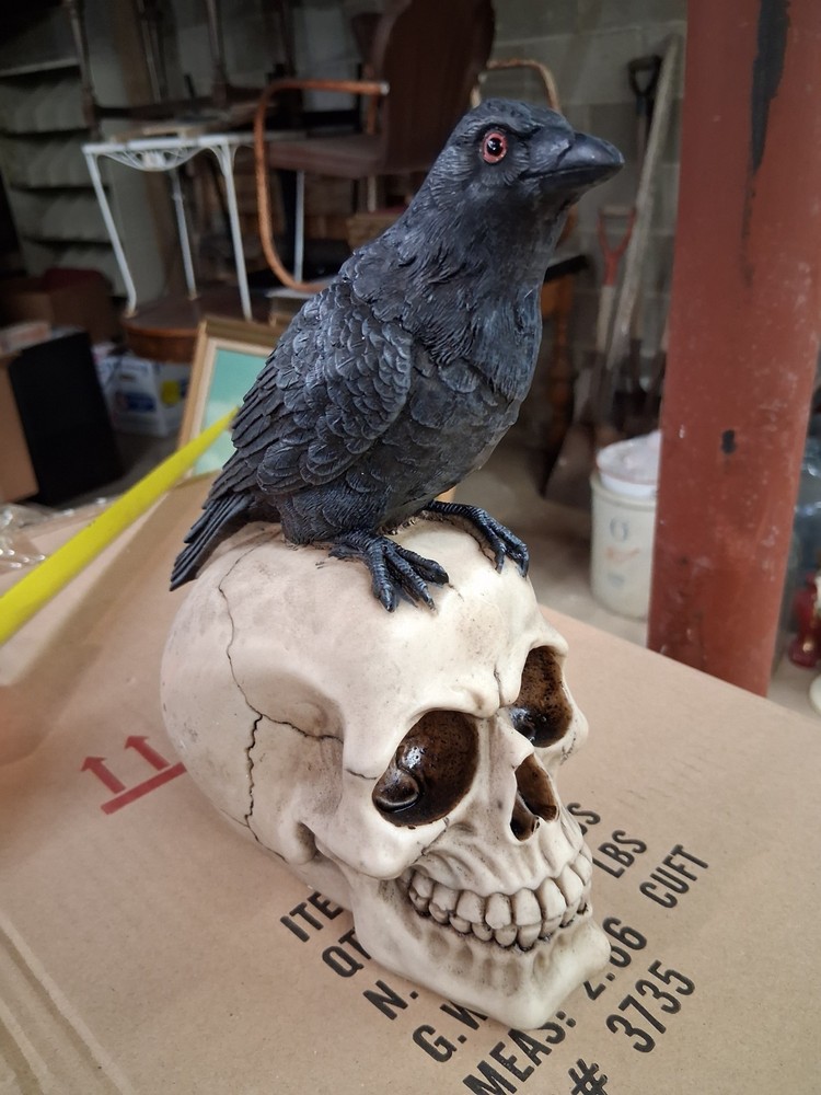 Raven Perched on Skull Gothic Figurine