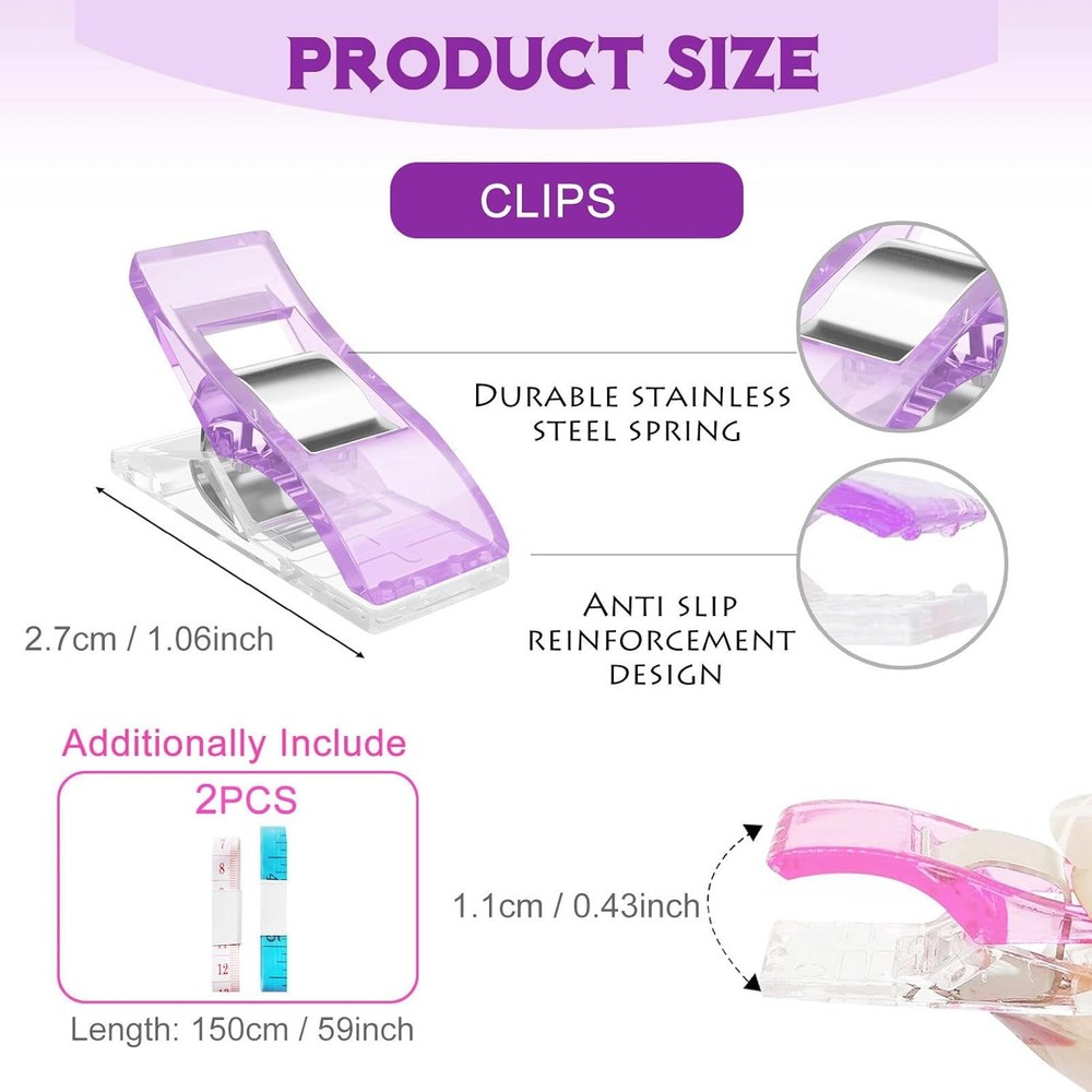 Premium Plastic Clips, Multipurpose Sewing Clips Quilting Colorful