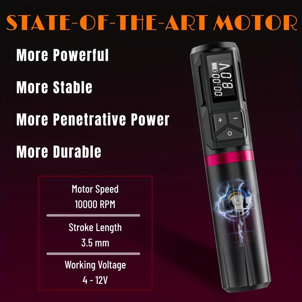 Wireless Tattoo Gun Kit Complete Rotary Pen Machine With Power Supply Ink Needle